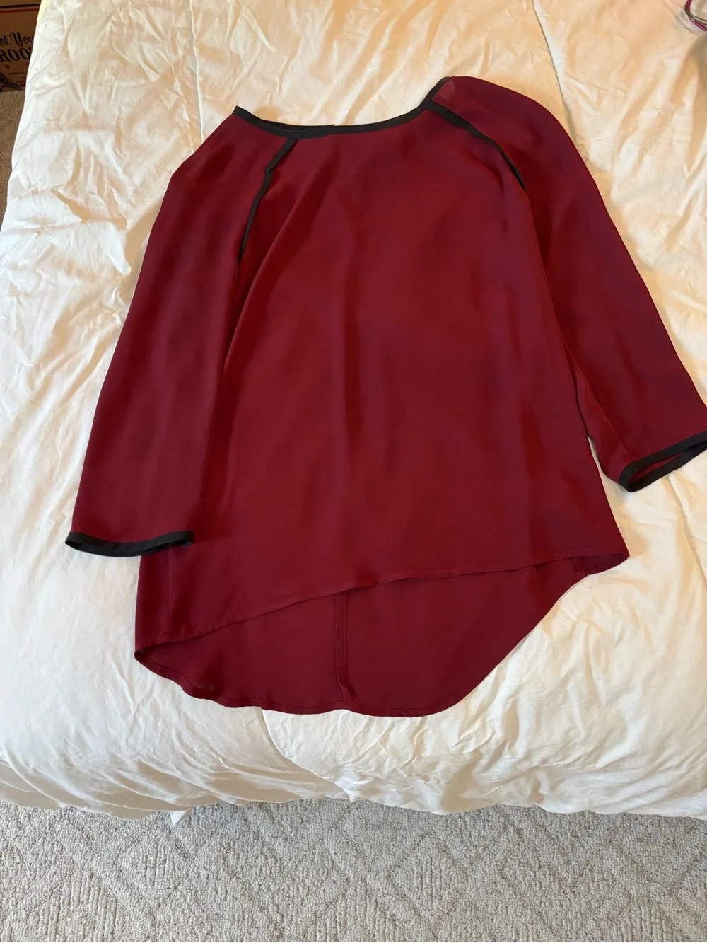 Mossimo Burgundy High-Low Blouse with Black Trim - Picture 10 of 11